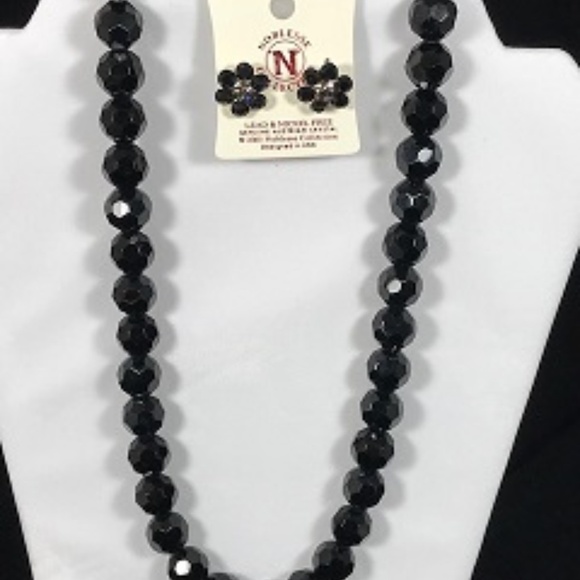 New Black Crystal Glass Beaded Neckace and Earring - Picture 2 of 3